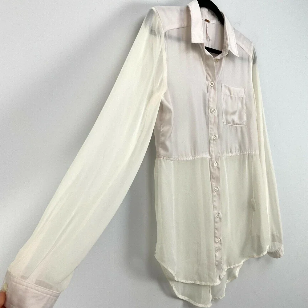 Free People Sheer Ivory Button-Up Blouse